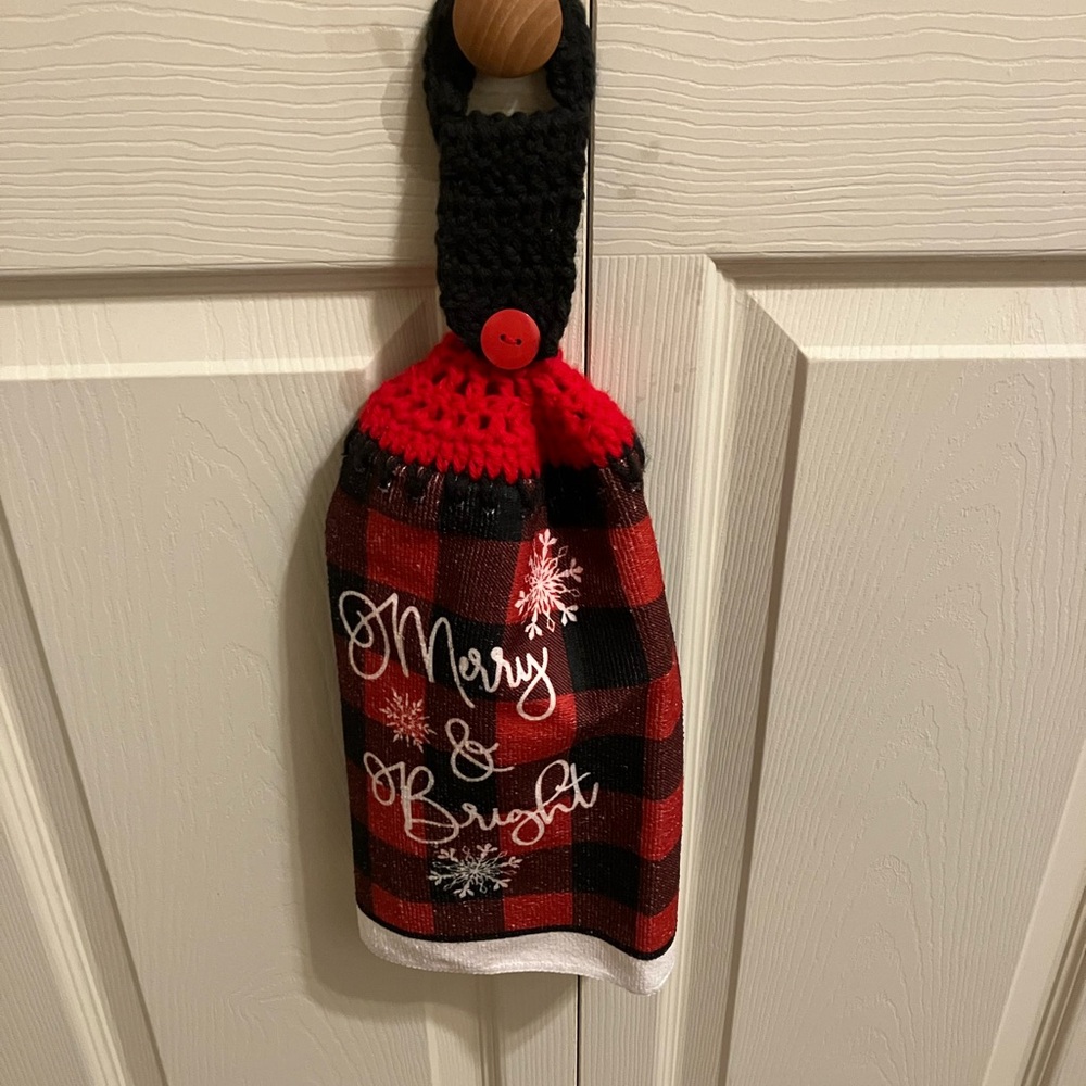 Festive Red and Black Plaid Holiday Towel: Merry & Bright.